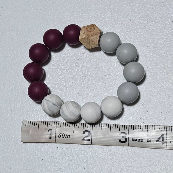 Southwestern Silicone Wood Beaded Bracelet Plum Gray Beads Fashion Jewelry Women - Picture 2 of 2